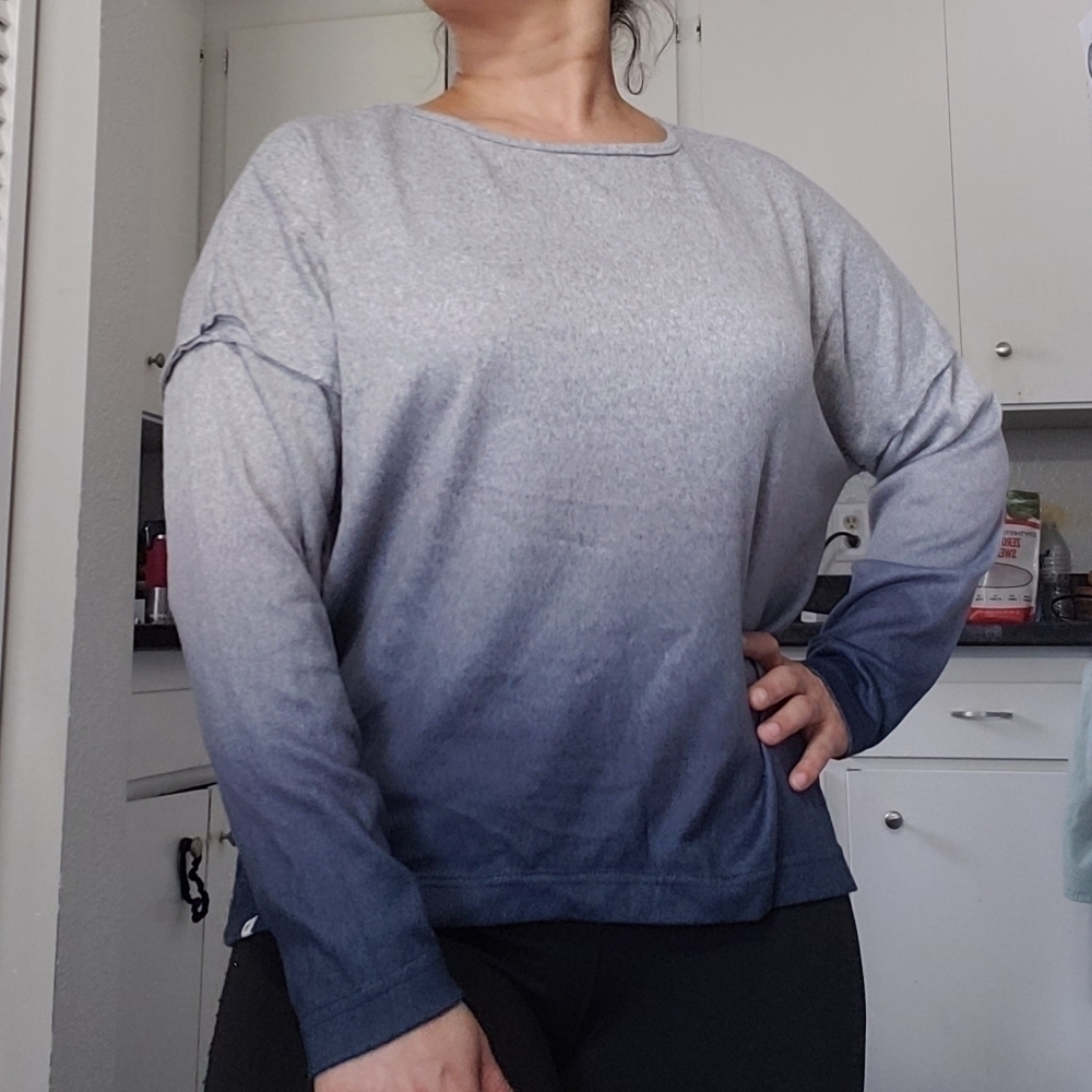 Lucky Brand Ombre Gray-Blue Long Dolman Sleeve Sweatshirt, SP